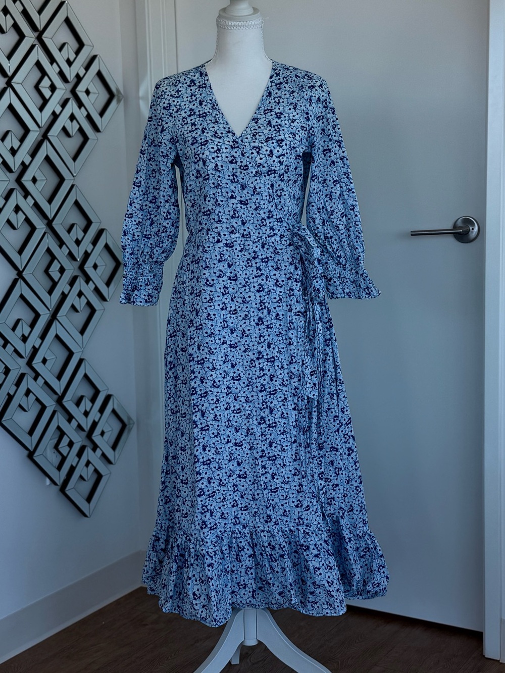Jigsaw Blue Floral Wrap Maxi Dress with Ruffle Hem